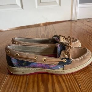 Sperry Women's Angelfish Boat Shoe Pink and Navy Sequins